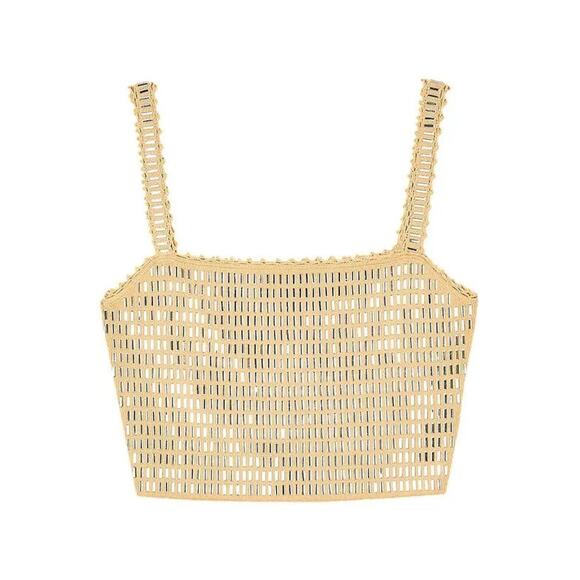 Sandro Rhinestone Square Neck Crop Tank Top Beige - XL - Picture 5 of 5